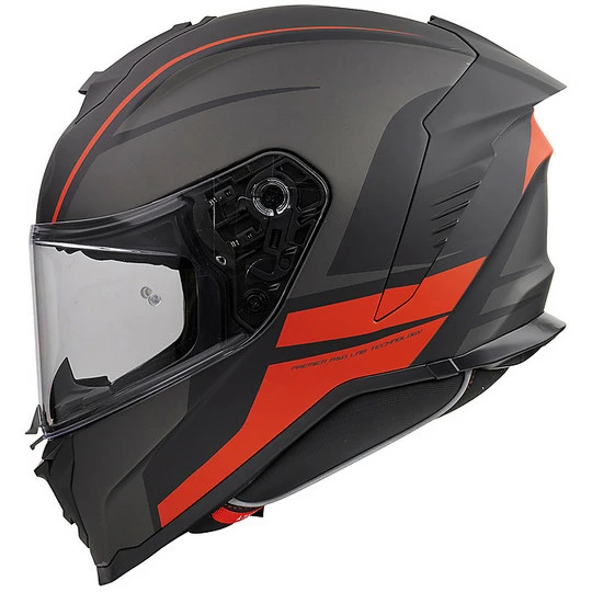 Casque De Moto Intégral En Fibre Premier HYPER DE17 BM Gris Mat Rouge – Image 2