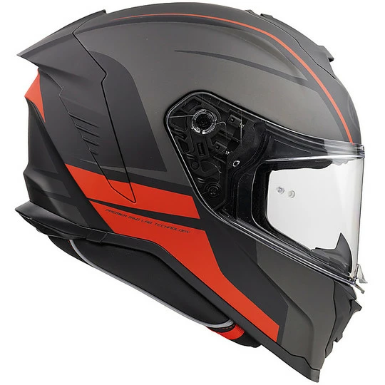 Casque De Moto Intégral En Fibre Premier HYPER DE17 BM Gris Mat Rouge – Image 3