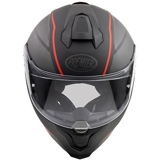 Casque De Moto Intégral En Fibre Premier HYPER DE17 BM Gris Mat Rouge – Image 4