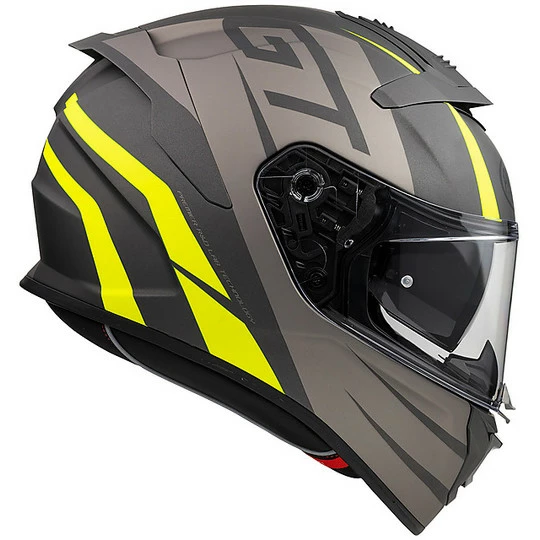Casque De Moto Intégral En Premier DEVIL GTY BM Fibre Gris Jaune Fluo Mat – Image 3