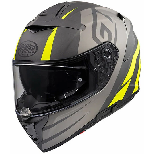 Casque De Moto Intégral En Premier DEVIL GTY BM Fibre Gris Jaune Fluo Mat