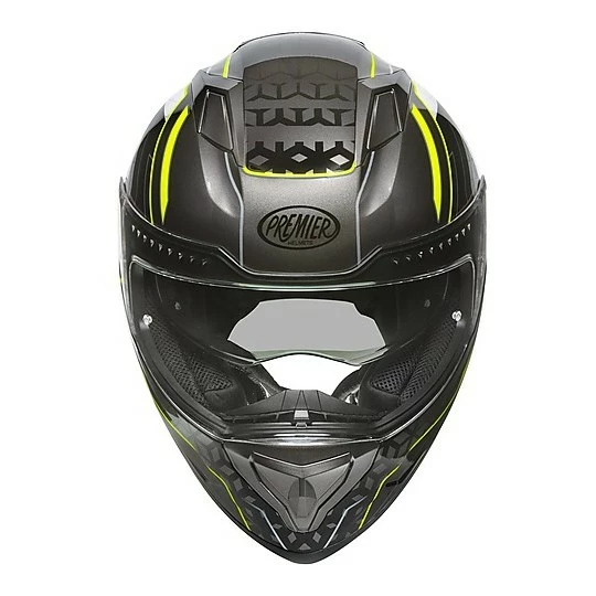 Casque De Moto Intégral Premier VYRUS EM Y17 Noir Gris Jaune Fluo – Image 3
