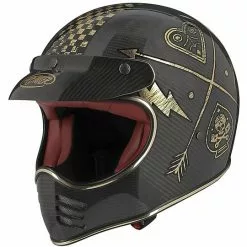 Casque De Moto Intégral Vintage Premier Trophy MX Style '70 Carbon NX Gold Chromed