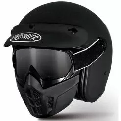 Casque De Moto Jet Premier Vintage En Fibre De Masque Noir Mat