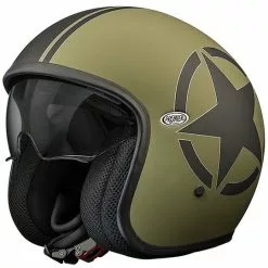 Casque De Moto Jet Premier Vintage Fibre Avec Visière Militaire Star Intégrée