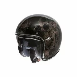 Casque De Moto Jet Vintage En Fibre Premier VINTAGE EVO BD Noir Chromé Noir Brillant