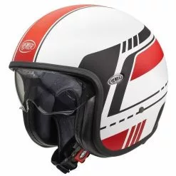 Casque De Moto Jet Vintage En Fibre Premier VINTAGE EVO BL8 BM Blanc Rouge Mat