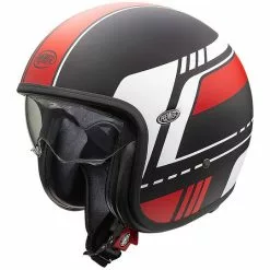 Casque De Moto Jet Vintage En Fibre Premier VINTAGE EVO BL92 BM Noir Mat Rouge