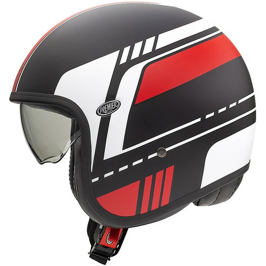 Casque De Moto Jet Vintage En Fibre Premier VINTAGE EVO BL92 BM Noir Mat Rouge – Image 2