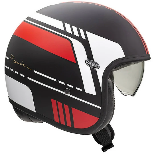 Casque De Moto Jet Vintage En Fibre Premier VINTAGE EVO BL92 BM Noir Mat Rouge – Image 3