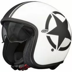 Casque De Moto Jet Vintage En Fibre Premier VINTAGE EVO Star 8 BM Blanc Noir Mat
