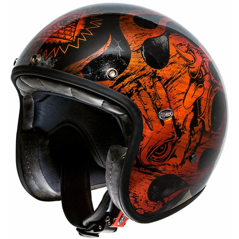 Casque De Moto Premier Jet En Fibre Optique Chromée Orange LE PETIT CLASSIC EVO BD