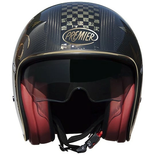 Casque De Moto Premier Vintage Jet En Carbone VINTAGE EVO Carbon NX GOLD CHROMED – Image 3