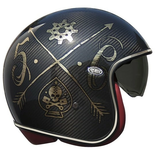 Casque De Moto Premier Vintage Jet En Carbone VINTAGE EVO Carbon NX GOLD CHROMED – Image 2