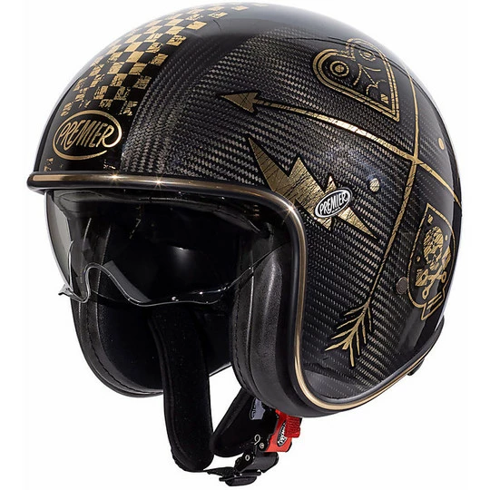 Casque De Moto Premier Vintage Jet En Carbone VINTAGE EVO Carbon NX GOLD CHROMED