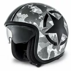 Premier Casque De Moto Vintage En Fibre De Jet Vintage Avec Visière Argent Camouflage Intégrée