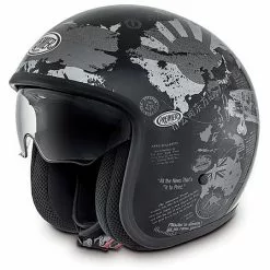 Premier Casque De Moto Vintage En Fibre De Jet Vintage Avec Visière World TR9 Black Intégrée