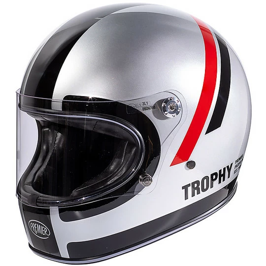 Casque De Moto Vintage Intégral 70's Premier Trophy DO Gris Chromé