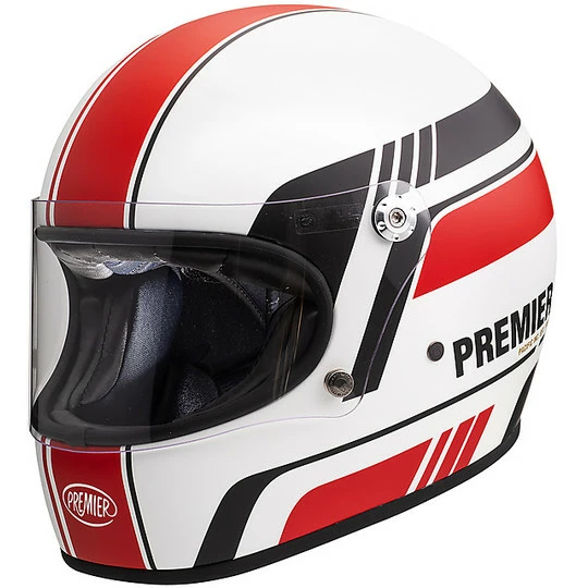 Casque De Moto Vintage Intégral Des Années 70 Premier Trophy BL8 BM Blanc Rouge Noir Mat
