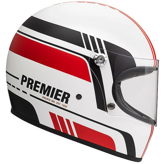 Casque De Moto Vintage Intégral Des Années 70 Premier Trophy BL8 BM Blanc Rouge Noir Mat – Image 3