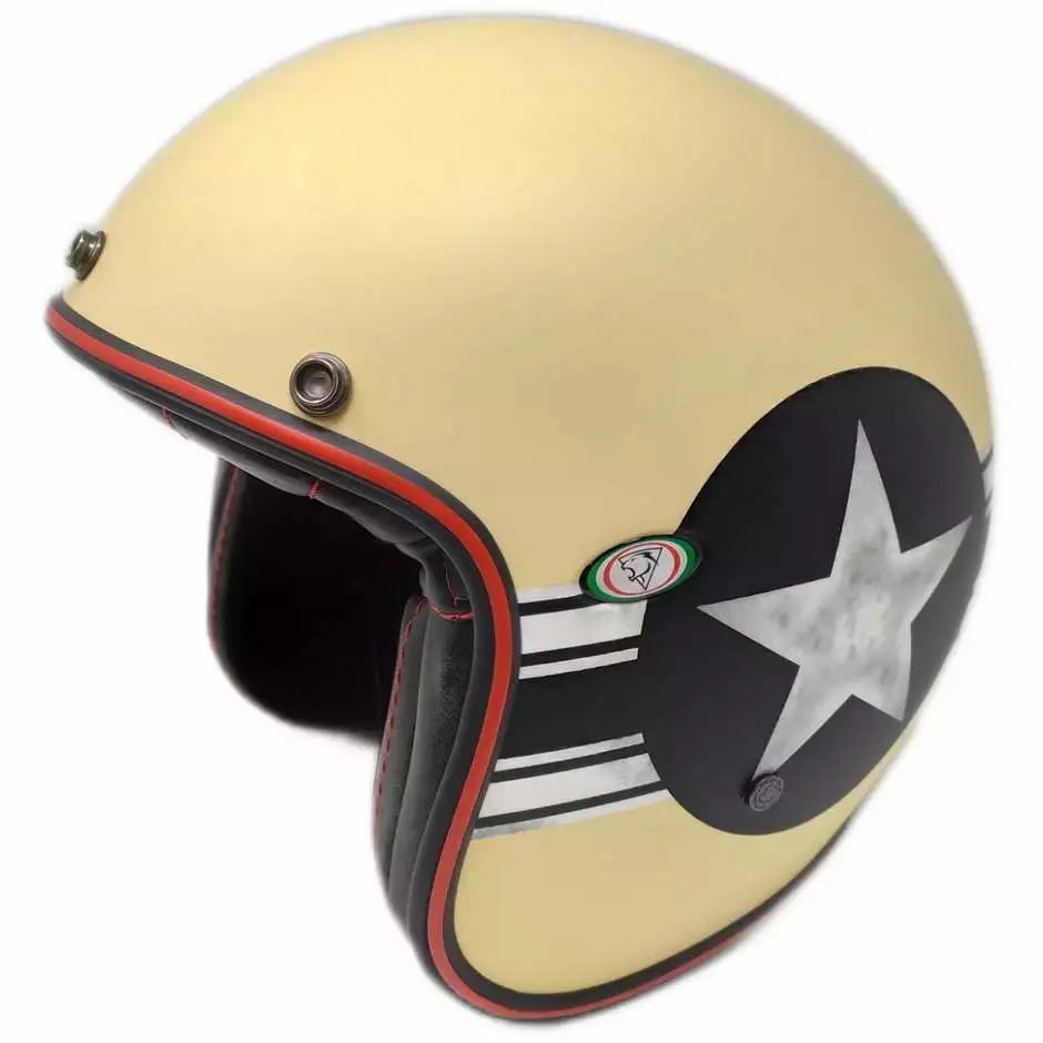 Casque Moto Jet Custom Premier VINTAGE CLASSIC STAR CAP CREME