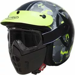 Casque Moto Jet Premier Vintage Fibre Mask Star Camo Fluo BM