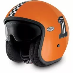 Casque Moto Vintage Jet Fibre Premier Avec Visière Intégrée Ck One Orange