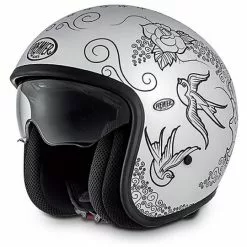 Casque Moto Vintage Jet Fibre Premier Avec Visière Intégrée SKM 8 BM Blanc
