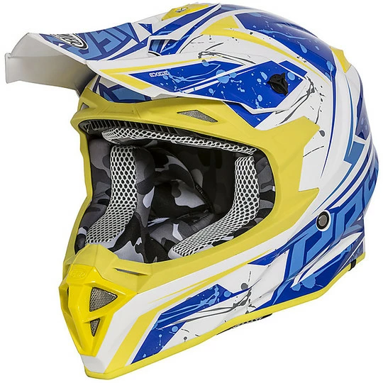 Premier Exige QX 12 Cross Enduro Casque De Moto Blanc Bleu Jaune