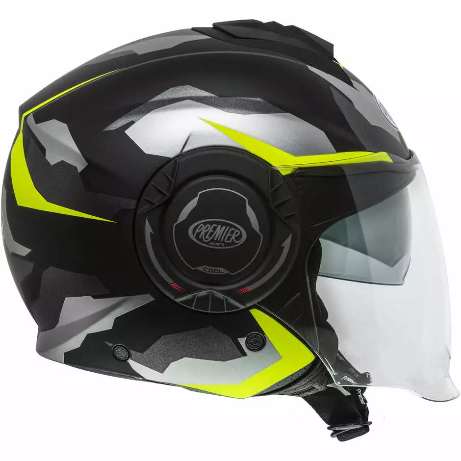 Premier Jet Casque De Moto COOL CAMO YELLOW FLUO BM Noir Matt Yellow – Image 3