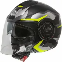 Premier Jet Casque De Moto COOL CAMO YELLOW FLUO BM Noir Matt Yellow
