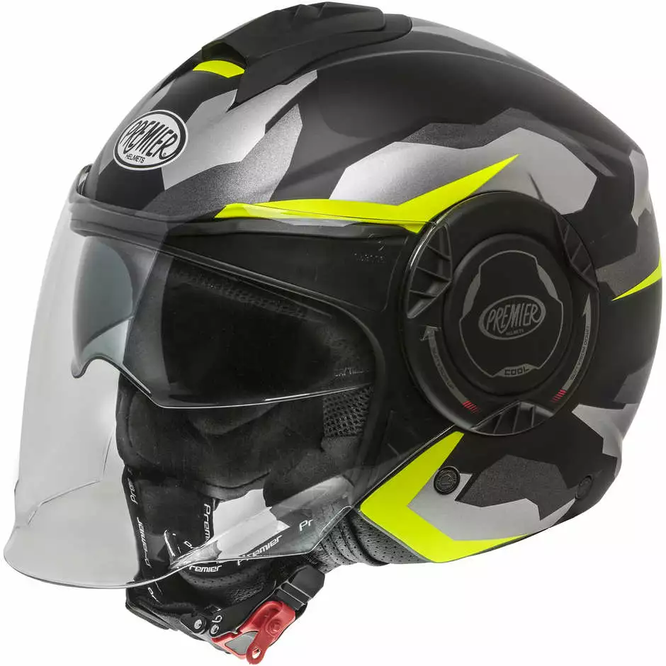 Premier Jet Casque De Moto COOL CAMO YELLOW FLUO BM Noir Matt Yellow