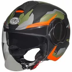 Premier Jet Casque De Moto COOL CAMOUFLAGE BM Matt Black Green Orange